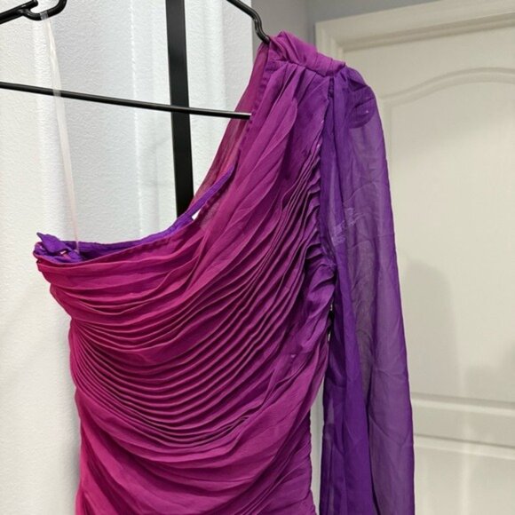 ROCOCO SAND One Shoulder Purple Pink Pleated Ombré Dress Size XS High Slit - Picture 6 of 9